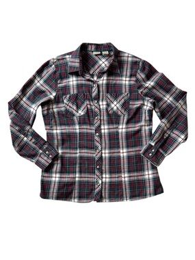 L. L. Bean Plaid Button Down Cotton Shirt Blouse Size M